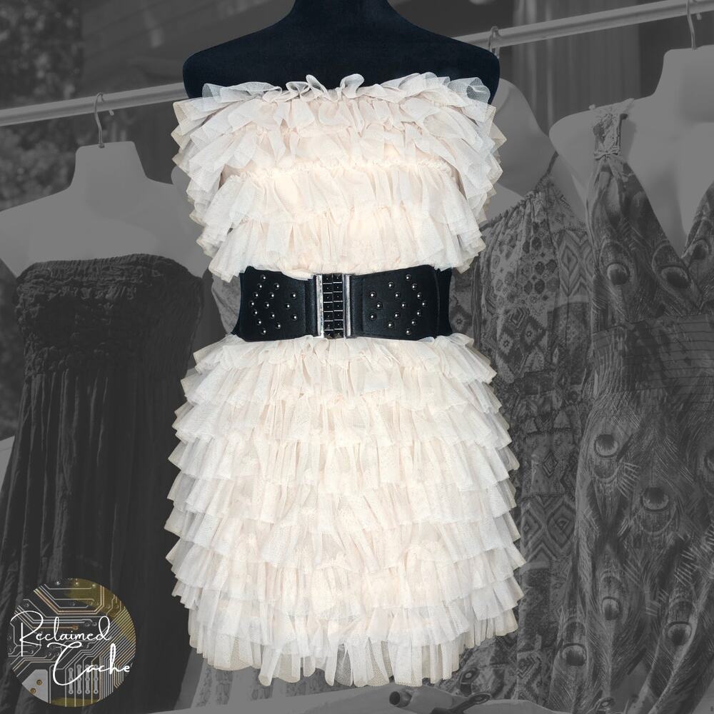 Haute Hippie Cream Tiered Ruffle Dress - Size Small